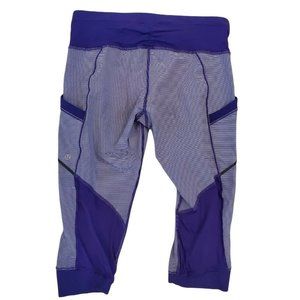 Lululemon‎ Run For Fun Crop Bruised Berry Wee Stripe Size 8 RARE Purple Pockets